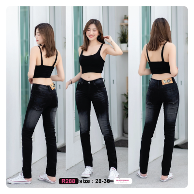 [Denim Jeans] กางเกงยีนส์เดนิม ยีนส์เท่ๆ มีสไตน์ รุ่น Tim Money R288 กางเกงยีนส์เดฟ (เป้าซิป) กางเกงยีนส์ผู้หญิง เอวกลาง กางเกงขายาว ทรงสวย