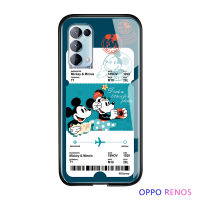 UCUC เคสโทรศัพท์เคสสำหรับ OPPO Reno 5เคสโทรศัพท์ Reno5 (4G/5G) Creative เที่ยวบินตั๋วการ์ตูนมิกกี้เมาส์โดนัลด์เดซี่เป็ด Glossy กระจกเทมเปอร์กลับเคสโทรศัพท์