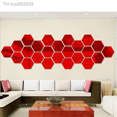 ♂ New 12Pcs Hexagon Mirror Wall Stickers Room Mirrored Sticker
