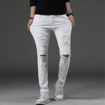 White on sale denim joggers