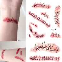 1PC Halloween Tattoo Sticker Realistic Terror Wounds Temporary Waterproof Party Funny Scary Bloody Knife Scar Tattoo Stickers