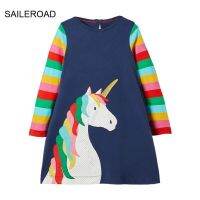 SAILEROAD เสื้อผ้าเด็กผ้าฝ้ายชุดเดรสเจ้าหญิงสำหรับเด็กผู้หญิงทารกเครื่องแต่งกายลายยูนิคอร์นเด็กแขนยาว2-7ปี