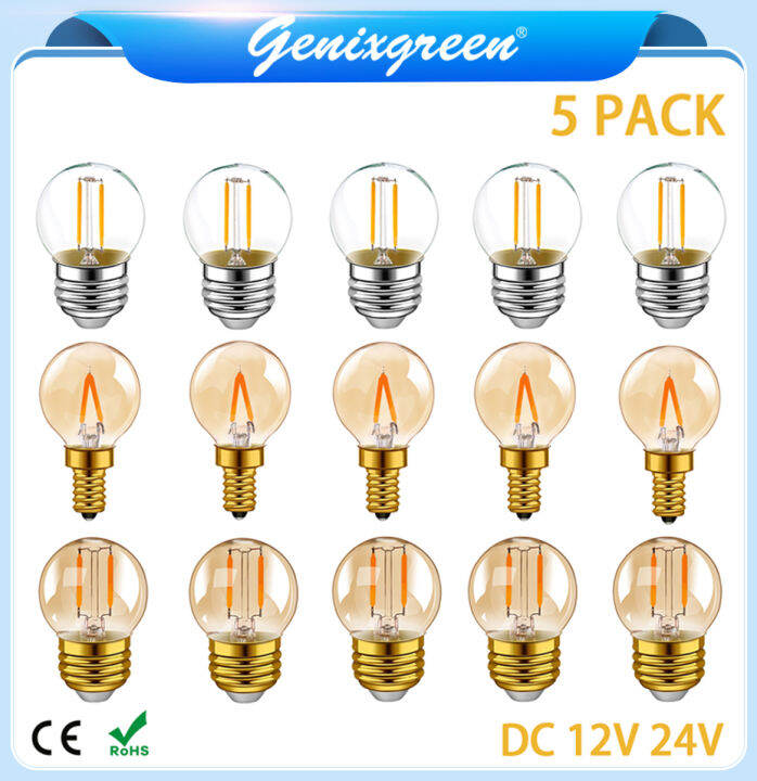 5 Packs 1W LED Low Pressure 12/24 Volts Edison Bulb Retro E27 E12 E14