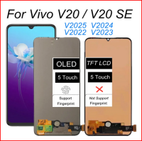 ต้นฉบับ Super AMOLED / TFT สีดำ6.44 สำหรับ Vivo V20 Global / V20 Se/ V20 2021ชิ้นส่วนจอสัมผัสแอลซีดีของเครื่องแปลงดิจิทัล