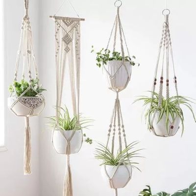 【CW】 Gardening Hanging Basket Cotton Rope Hanger Pot Macrame Wall Boho Courtyard