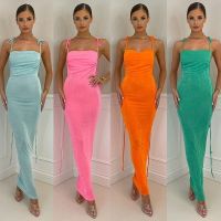 ZZOOI 2022 Summer Dress Bow Backless Dress Bodycon Long Dress Party Club Dress Female Vestidos Evening Cocktail Dress Female Vestidos