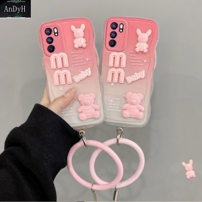 AnDyH New Design For OPPO Reno 6 4G Case 3D Cute Bear+Solid Color Bracelet Fashion Premium Gradient Soft Phone Case Silicone Shockproof Casing Protective Back Cover
