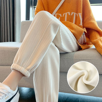 [Spot] chenille sports pants womens spring/autumn/winter fleece-lined thickened casual sweatpants ankle-tied outer wear corduroy pants 2023
