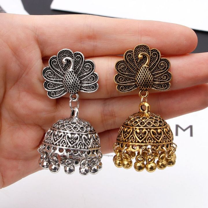 boho-vintage-นกยูง-jhumka-ชาติพันธุ์อินเดีย-bollywood-เผ่ายิปซีต่างหูระย้า