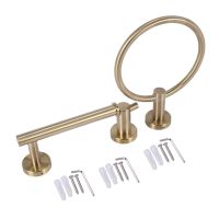 Bathroom Hardware Accessories Set 3-Piece Gold Brushed Bathroom Hardware Sets Modern Towel Ring Robe Hook Hanger Toilet Paper Ho