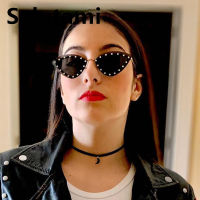 【cw】2022 Triangle Cat Eye Sunglasses Alloy Rimless Crystal Shiny Sun Glasses Female Unique Elegant Green Rhinestone Shades