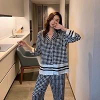 QWEEK Houndstooth Womens Pajamas Female Set Woman 2 Pieces Autumn Sleepwear Elegant Pijama Plaid Pyjamas Long Sleeve Loungewear