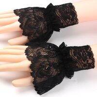 Vintage Women Lace Pleated Ruffles Decorated Cuffs Hollow Out Embroidery Floral Detachable Sleeves Elastic Universal Fake Cuff Exercise Bands