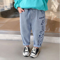 IENENS Girl Jeans Spring Loose Cartoon Denim Pants Baby Light Blue Casual Bottoms Fashion Kids Jeans For 1-6 Years