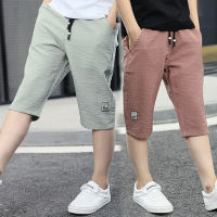 3-13Year Children Shorts Teenager Boys Shorts Summer Kids Knee Length Straight Shorts Boys Linen Cotton Capris Track Pant Casual