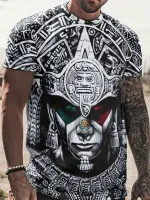 NianMiao Mexico Aztec Pattern Print Mens T-shirt, Graphic Tee Mens Summer Clothes, Mens Outfits