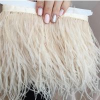 1 Meter Beige Ostrich Feathers Trim Fringe 8-10CM Natural Decoration Plumes Ribbon for Wedding Party Dress Clothing Accessories