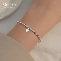 Modian Real 925 Sterling Silver Simple Heart Beads Bracelet for Women Platinum Plated Adjustable Bracelets Party Gift 16 3CM