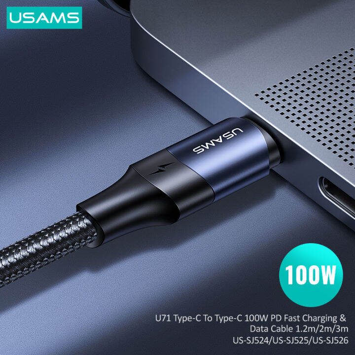 usams-pd-100w-fast-charging-data-cable-สำหรับ-air-pro-type-c-สายถักสำหรับ-hornor