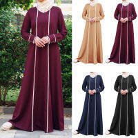 Womens Middle Eastern Women Dress Color-Block V-Neck Pullover Long Sleeve Daily Long Dress Ayaba