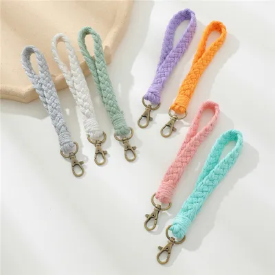 Unique Key Holders Leather Keychain Accessories Handmade Key Chains Woven Pendant Bracelets Cotton Cord Keychains
