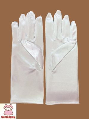 ถุงมือสั้น ผ้ามันเงา สีขาว Plain White Short Gloves
