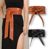 【CW】 2022 Fashion Women Elegant Bow Belt Soft Leather Longer Wide Waistband Lace Up Belts Ladies Dress Clothing Accessories Hot Sale