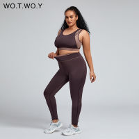 WOTWOY Casual Plus Size Bra and Leggings Two-piece Sets Women Moisture Wicking Stretch Tight Suit Female L-4XL Fitness Sets