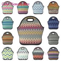 ┇ Zigzag LinesSoft Neoprene Lunch Tote Bag Tribal Zigzag LightweightInsulated and Reusable for Work/School/Travel/Picnic