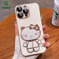 น่ารักหรูหราเฮลโลคิตตี้เคสเคสโทรศัพท์แบบตั้งได้เคลือบกระจกแต่งหน้าเคสนิ่มเคสสำหรับ Apple iPhone 15 iPhone 15 Plus iPhone 15 Pro iPhone 15 Pro Max