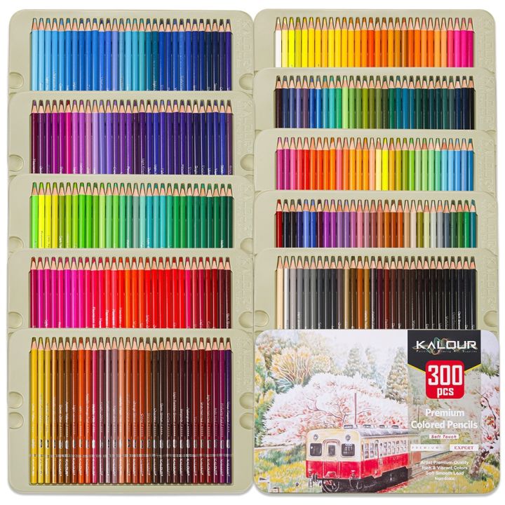 kalour-ดินสอสี50-180-300ชิ้นชุดร่างชุดดินสอสีกราฟฟิตีสีน้ำมันนำศิลปะกล่องของขวัญโคโลชุดวาดเขียนสำหรับเด็ก