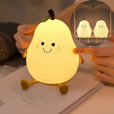 【CC】 Night Pear Shaped Rechargeable/Battery Colorful Dimming Silicone Table Lamp Bedside Decoration Kid