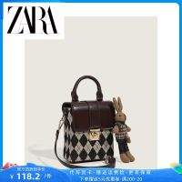 ZARAˉ bag womens 2023 new hand-held single-shoulder oblique small square bag contrasting color houndstooth camera bag niche fashion