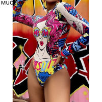 Ruashgard Swimsuit 2022 New Swimwear Monokini Long Sleeve Printed Female Bathing Suit Bodysuit Swim Wear Beach