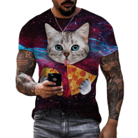 2023 Galaxy Space Colorful 3D T-shirt Lovely Animal Cat Eat Taco Pizza Printed T Shirt Men Women Summer Fashion Casual Tops