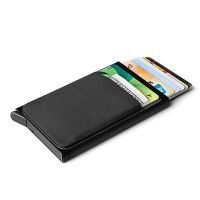 Pria Ramping Aluminium Wallet dengan Back Kantong Tempat Kartu ID RFID Perlindungan Mini Logam Otomatis Pop Up Kartu Kredit Case dompet Koin