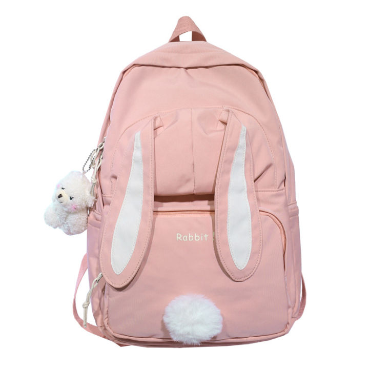 EST Cute Rabbit Girl School Backpack Female Large Capacity Kawaii Back Pack Mochila Pink Women Bagpack Nylon Cartoon Schoolbag