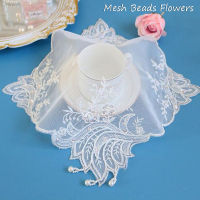 NEW mesh beads Christmas Flower embroidery table place mat cloth pad cup coaster dish dining placemat kitchen Coffee tea doily