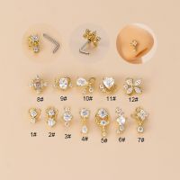 20G Stainless Steel Piercing Nose Stud L Rod Crystal Flower Zircon Butterfly Nose Ring Nostril Piercing Body Jewelry For Women Body jewellery