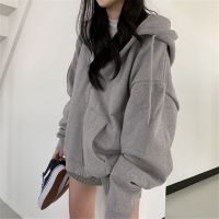 WomenS Solid Color Hoodies Autumn Winter Loose Hooded Jackets Coat Y2k Harajuku Zip Up Cardigan Casual Long Sleeve Sweatshirt