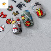 D5JKY เสน่ห์ ELK รูปลอก ซานต้า ตกแต่งเล็บ DIY อุปกรณ์ทำเล็บ Christmas Nail Art 5D สติกเกอร์ติดเล็บลายนูน