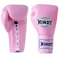 Windy Sports Lace up Gloves (8,10,12  oz ฺ) Pink Genuine Leather MuayThai MMA K1 นวมเชือก ชกมวยไทย วินดี้สปอร์ต ทำจากหนังแท้ สีชมพู