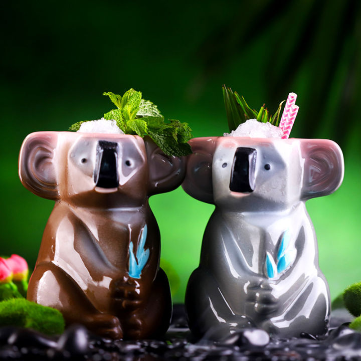 koala-รูปร่างถ้วยเซรามิก-personazerized-tiki-ฮาวายค๊อกเทลแก้วครัวบาร์เครื่องมือ