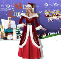 ผู้หญิง Deluxe Santa ชุดคริสต์มาสกำมะหยี่ผู้ใหญ่ Santa Claus เครื่องแต่งกายสตรี Retro Santa Dress Xmas Party Costumes