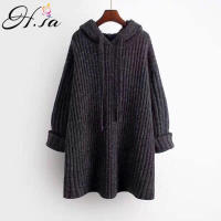 H.SA Women Winter Clothes 2021 Hooded Long Sweater Jumpers Knit Pull Femme Oversized Striped Grey Chic Girls Hooded Sweater Tops