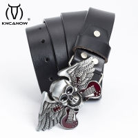 New Mens Belt Leather Skull Guitar Buckle Strap Casual Top Layer Cowhide Male Fashion Classic Retro High Quality Cinturones Belts