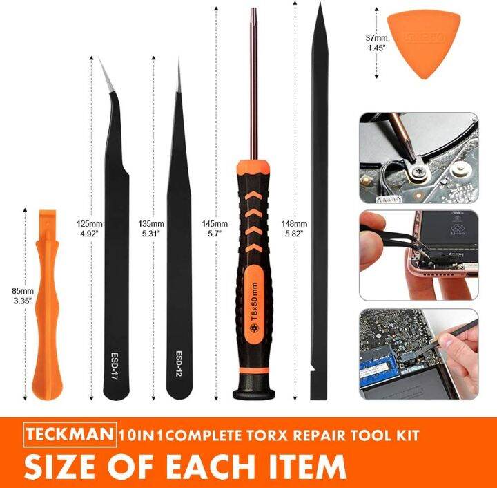 Teckman 10 In 1 Torx Screwdriver Set With T3 T4 T5 T6 T8 T10 Security Torx Bit And Esd Tweezers