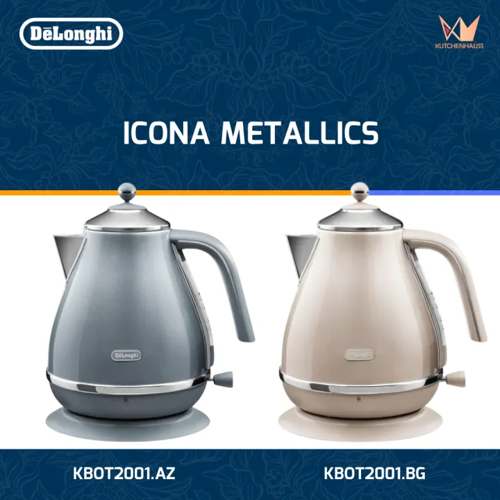 DeLonghi Icona Metallics Mesmerising Azure/Beige Kettle 1.7L KBOT2001