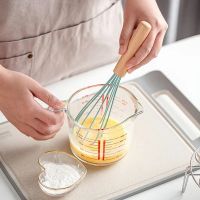 10Inch Wood Handle Egg Beater Whisk Manual Silicone Cream Mixer Stirring Milk Mixing Whisking Kitchen Utensil Baking Accessories