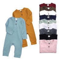 เสื้อผ้าเด็ก Unisex สีทึบแขนยาว Air-Con Romper One-Piece Bodysuit Jumpsuit สำหรับ0-18months ทารกชายหญิง